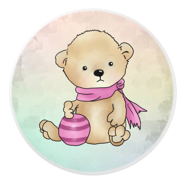 Bears with ball, pink ceramic knob (Front)