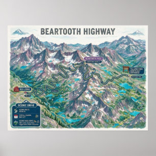 Beartooth Highway Map Poster