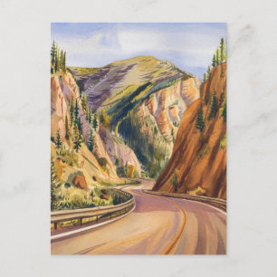 Beartooth Highway Montana Watercolor Painting Postcard