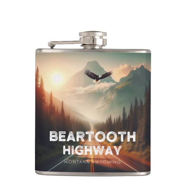 Beartooth Highway Montana Wyoming Eagle Flask (Front)