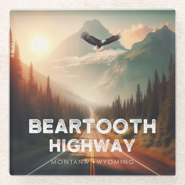 Beartooth Highway Montana Wyoming Eagle Glass Coaster (Front)