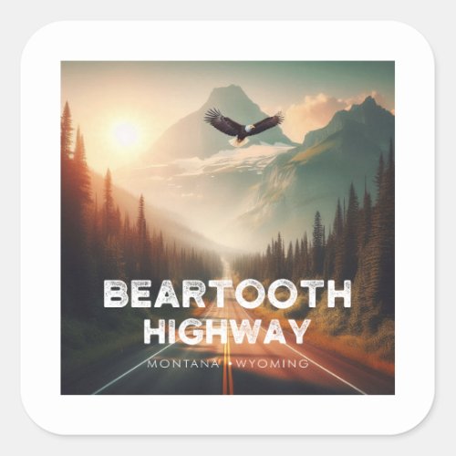 Beartooth Highway Montana Wyoming Eagle Square Sticker