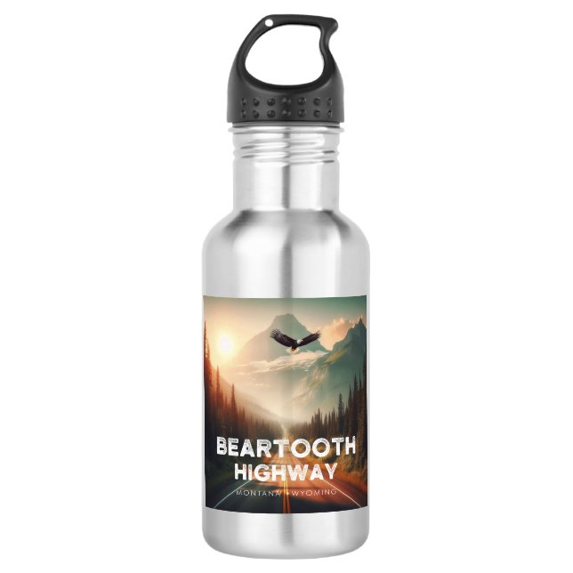 Beartooth Highway Montana Wyoming Eagle Stainless Steel Water Bottle (Front)