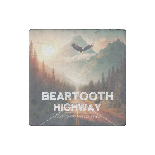 Beartooth Highway Montana Wyoming Eagle Stone Magnet