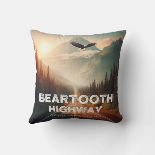 Beartooth Highway Montana Wyoming Eagle Throw Pillow