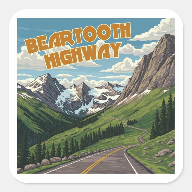 Beartooth Highway Montana Wyoming Landscape Square Sticker (Front)