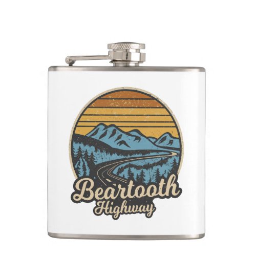 Beartooth Highway Montana Wyoming Retro Flask