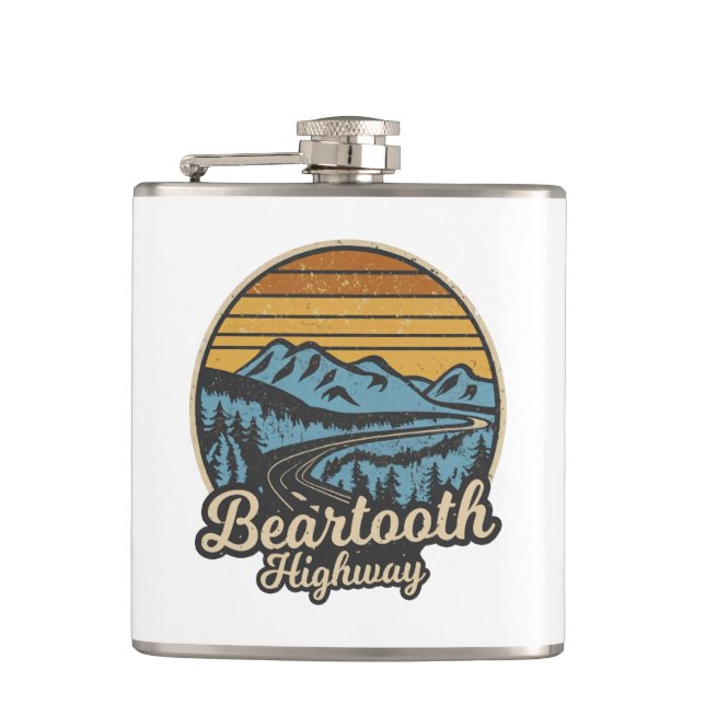 Beartooth Highway Montana Wyoming Retro Flask (Front)