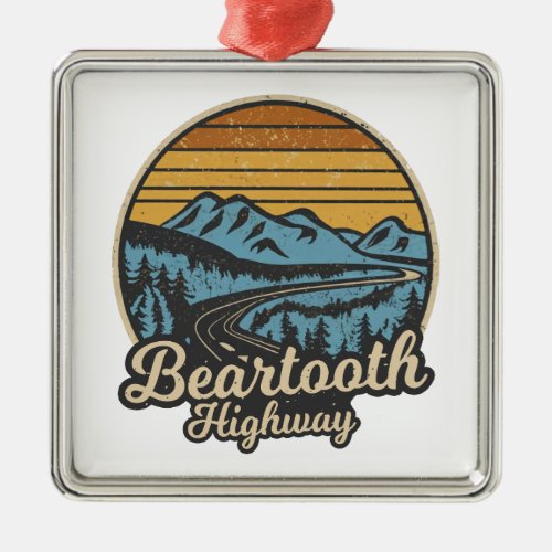 Beartooth Highway Montana Wyoming Retro Metal Ornament