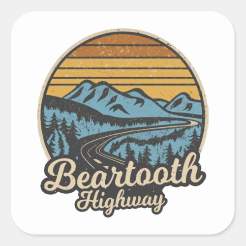 Beartooth Highway Montana Wyoming Retro Square Sticker