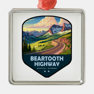 Beartooth Highway Montana Wyoming Shield Metal Ornament