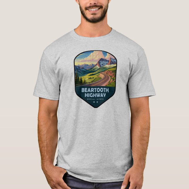 Beartooth Highway Montana Wyoming Shield T-Shirt (Front)