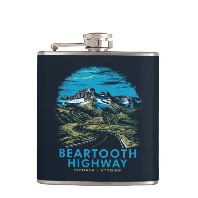 Beartooth Highway Montana Wyoming Vista Flask (Front)