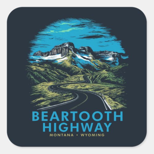 Beartooth Highway Montana Wyoming Vista Square Sticker