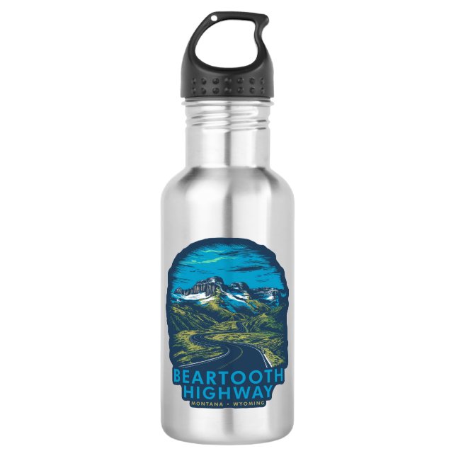 Beartooth Highway Montana Wyoming Vista Stainless Steel Water Bottle (Front)