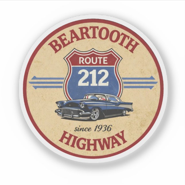 Beartooth Highway Route 212 classic car gifts Sticker (Front)