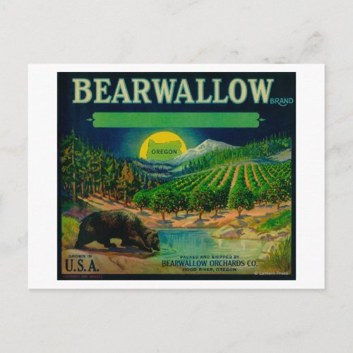 Bearwallow Apple Crate LabelHood River OR Postcard