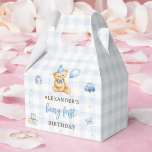 Beary 1st Birthday Bear Blue Balloon Favor Boxes