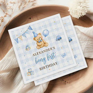 Beary 1st Birthday Bear Blue Balloon Napkins