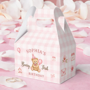 Beary 1st Birthday Bear Pink Balloon Favor Boxes