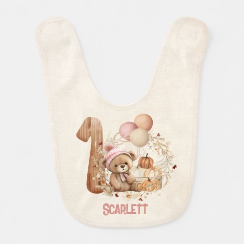 Beary 1st Birthday Girl Bear Name Fall Baby Bib