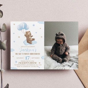 Beary 1st Birthday Invitation Teddy Bear Balloon