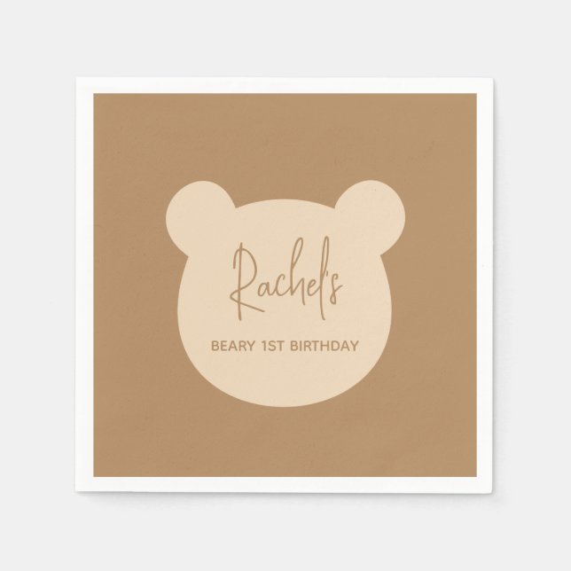 Beary 1st Birthday Party Napkins (Front)