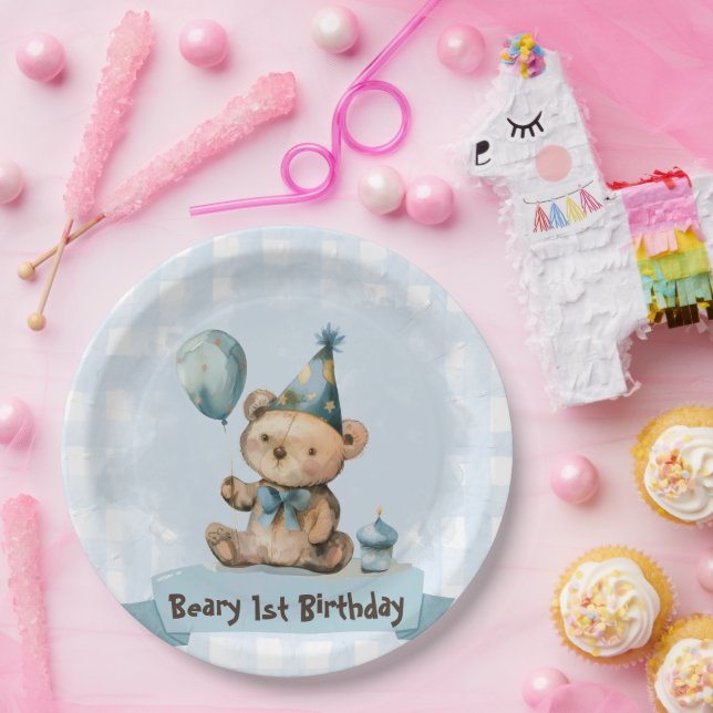 Beary 1st Birthday Party Paper Plates (Party)