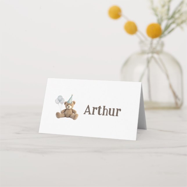 Beary 1st birthday party place cards (Front)