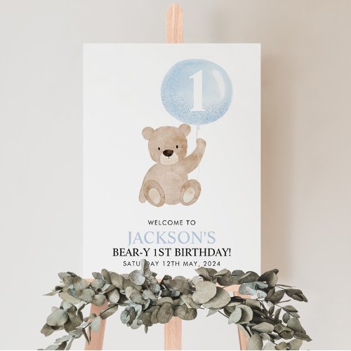 Beary 1st Birthday Party Welcome Sign Foam Board