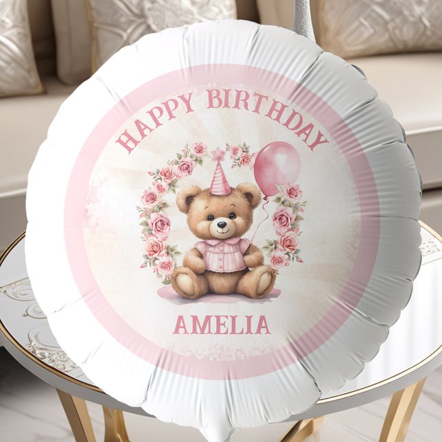 Beary 1st Birthday Pink Roses Name Balloon (Beary 1st Birthday Pink Roses Name Balloon)