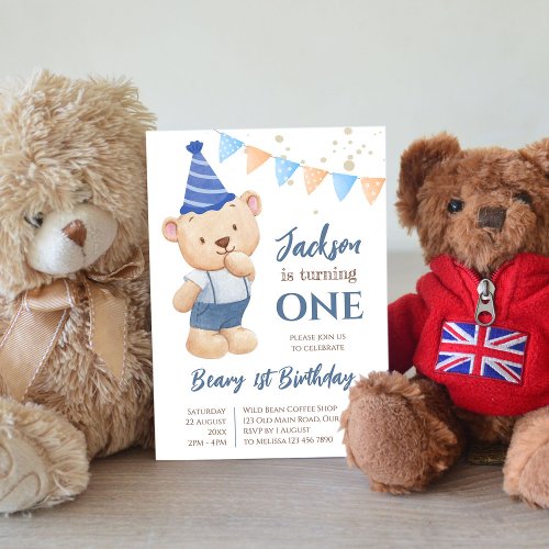 Beary 1st birthday teddy bear party invite