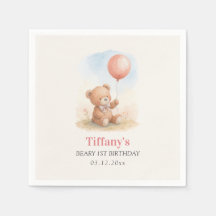 Beary 1st Girl Birthday Cute Teddy Bear Balloon
