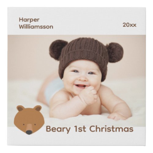Beary 1st Photo Baby First Christmas Faux Canvas Print