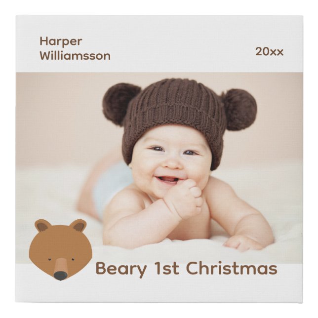 Beary 1st Photo Baby First Christmas Faux Canvas Print (Front)
