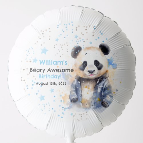 Beary Awesome Boys Watercolor Panda Birthday Balloon