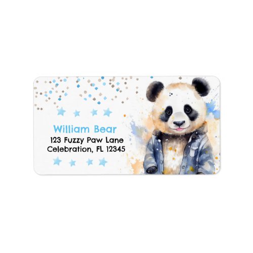 Beary Awesome Boys Watercolor Panda Birthday Label