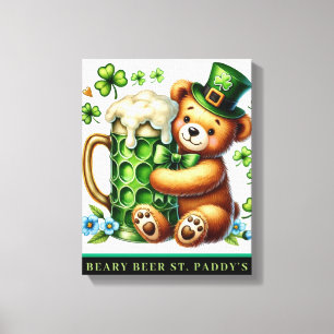 BEARY BEER ST. PADDY'S Stretched Canvas Print
