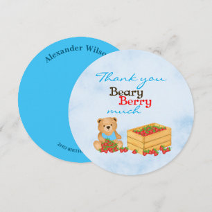 Beary Berry Cute Blue Strawberry Cub Birthday Thank You Card