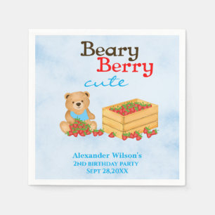 Beary Berry Cute Strawberry Cub Boy Birthday Party Napkins
