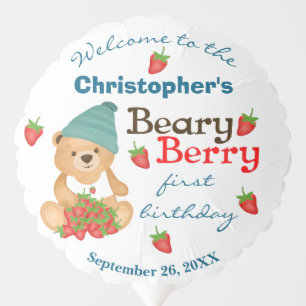 Beary Berry First Birthday Summer Strawberries Cub Balloon
