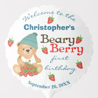Beary Berry First Birthday Summer Strawberries Cub Balloon