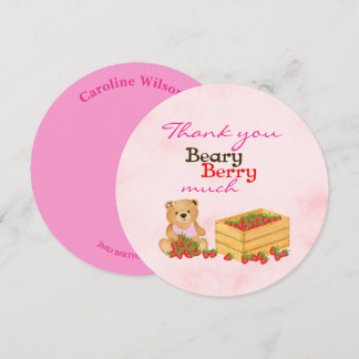 Beary Berry Sweet Girl Strawberry Cub Birthday Thank You Card