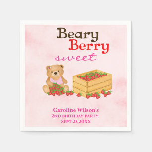Beary Berry Sweet Strawberry Cub Girl Party Napkins