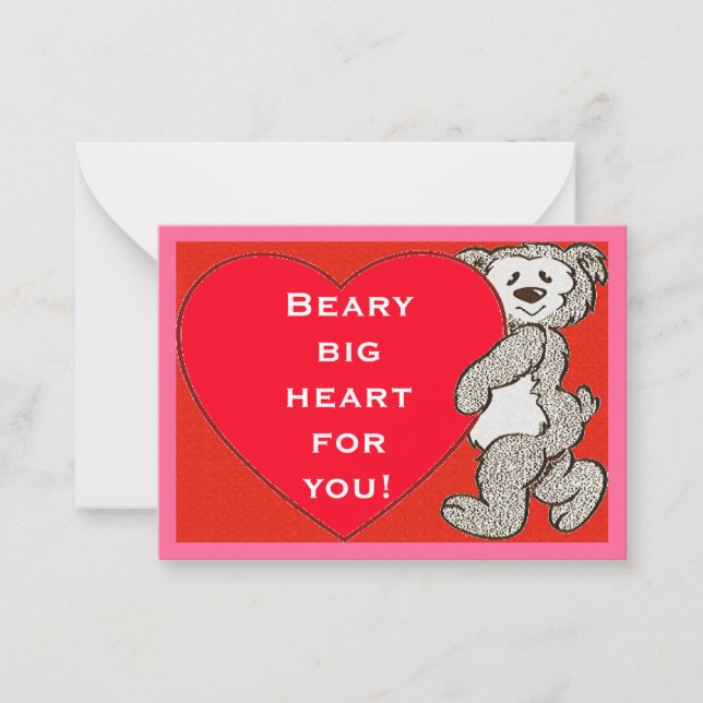 Beary Big Heart Bear Red Valentines Kids Cards (Front)