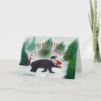 Beary Black Bear Christmas greeting card