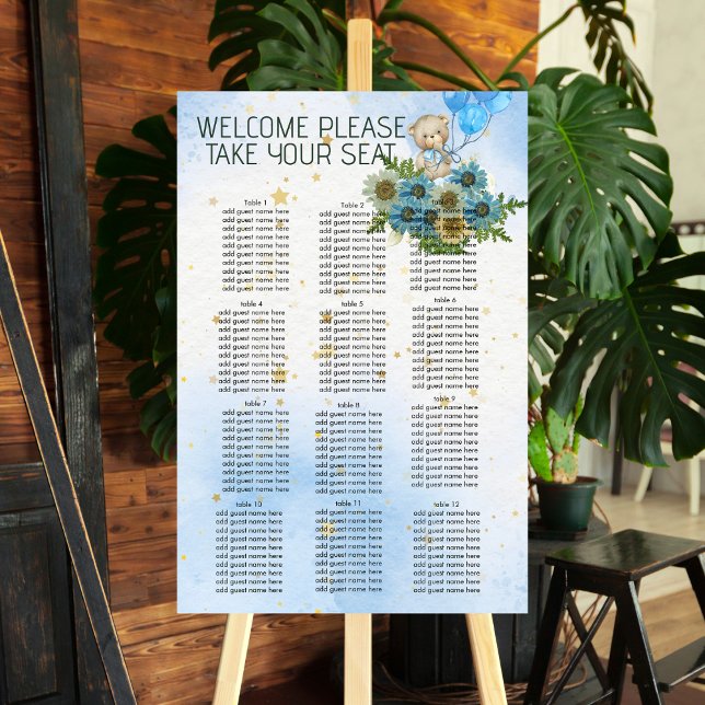 Beary Boho Rainbow Blue Balloon Seating Chart Foam Board (Creator Uploaded)