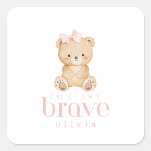 beary brave childhood cancer sick kids custom name square sticker