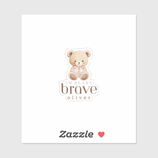 beary brave childhood cancer sick kids custom name sticker (Sheet)