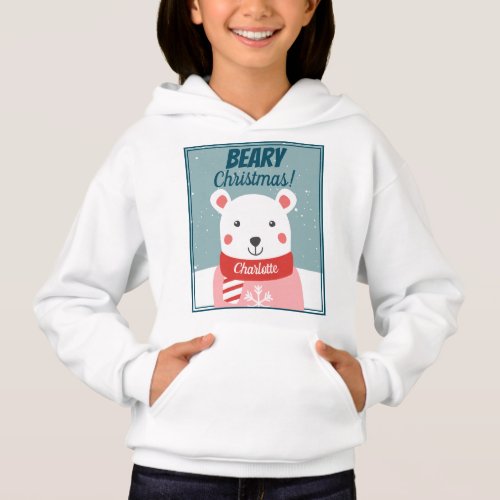 Beary Christmas cute cartoon polar bear with name Hoodie